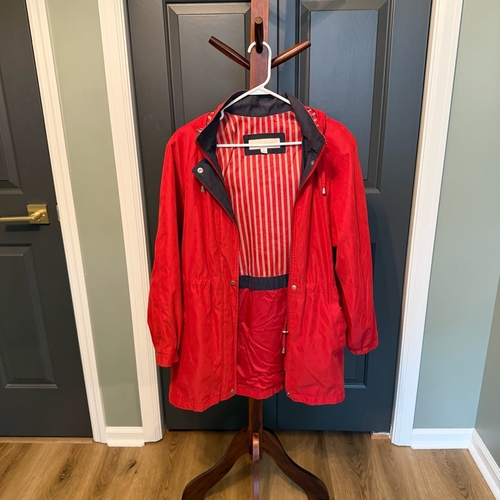 Liz Claiborne Red Hooded Utility Anorak Coat Size M - Picture 2 of 13